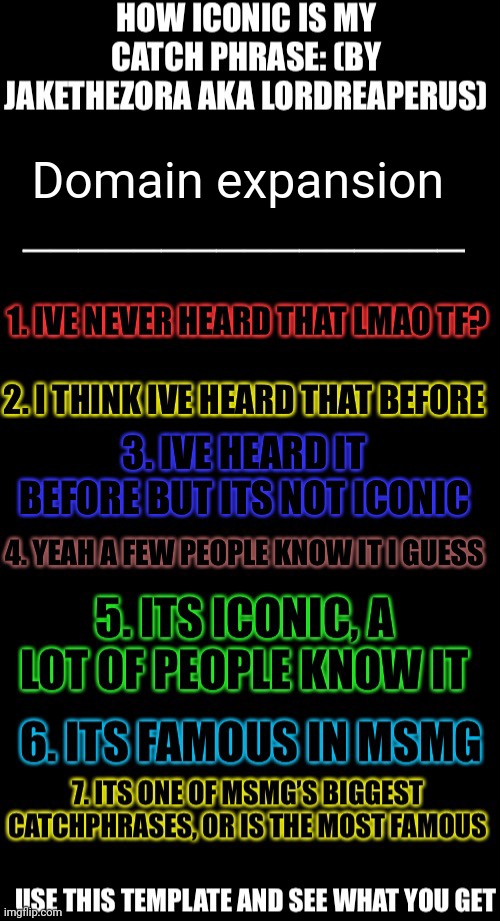 What about this one? | Domain expansion | image tagged in how iconic is my catchphrase | made w/ Imgflip meme maker