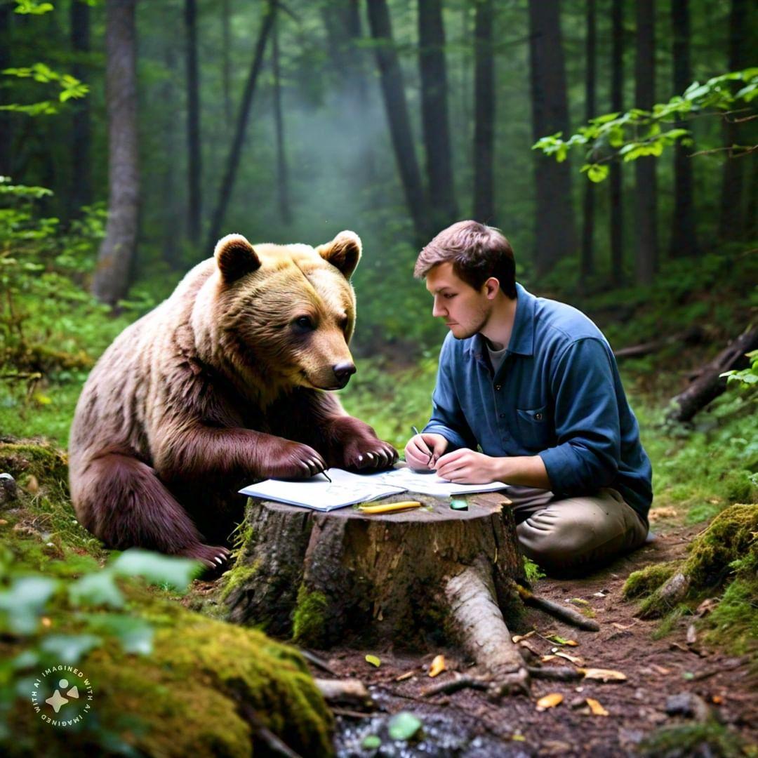 Man and bear in the woods Blank Meme Template