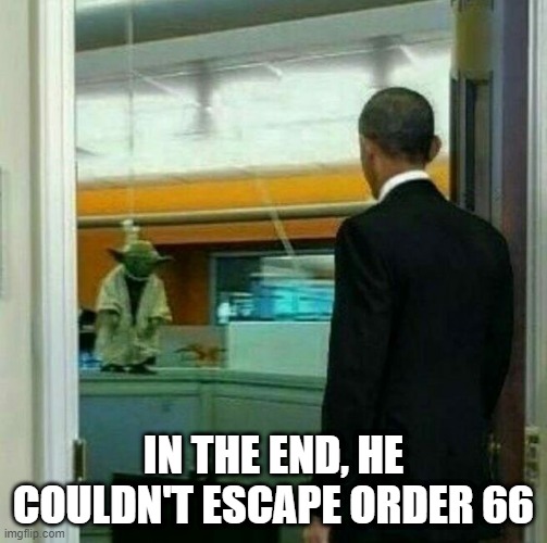 Yodacide | IN THE END, HE COULDN'T ESCAPE ORDER 66 | image tagged in star wars | made w/ Imgflip meme maker