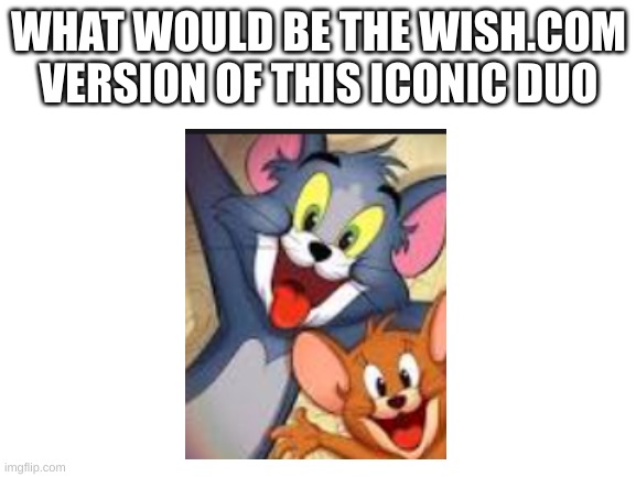 ? | WHAT WOULD BE THE WISH.COM VERSION OF THIS ICONIC DUO | image tagged in blank white template | made w/ Imgflip meme maker