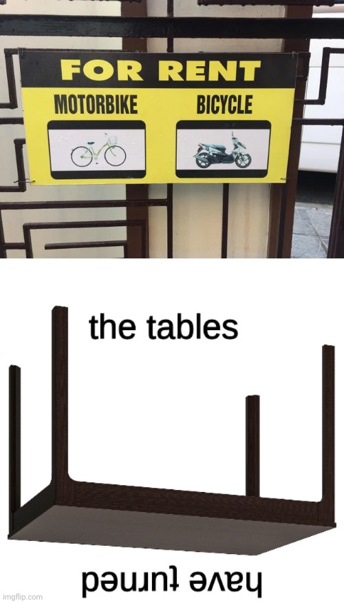 Motorbike and bicycle switcheroos | image tagged in the tables have turned,motorbike,bicycle,you had one job,memes,switcheroos | made w/ Imgflip meme maker