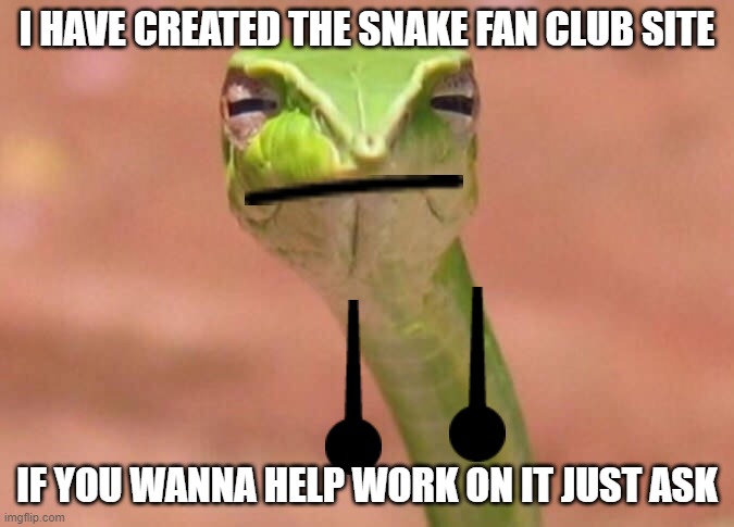 Skeptical snake | I HAVE CREATED THE SNAKE FAN CLUB SITE; IF YOU WANNA HELP WORK ON IT JUST ASK | image tagged in skeptical snake | made w/ Imgflip meme maker