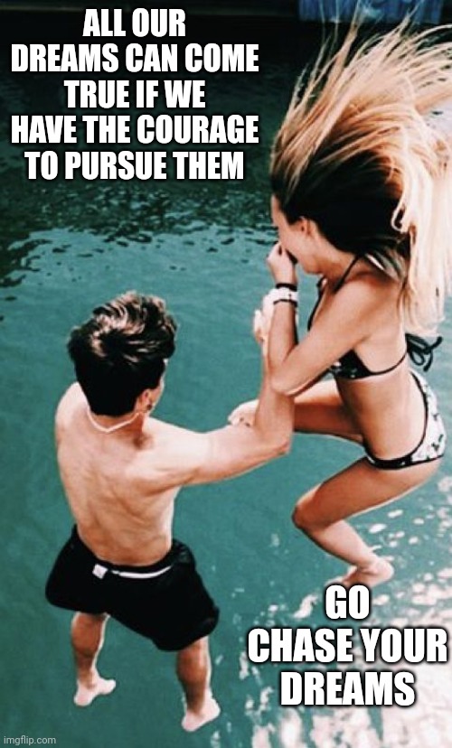 chase your dreams | ALL OUR DREAMS CAN COME TRUE IF WE HAVE THE COURAGE TO PURSUE THEM; GO CHASE YOUR DREAMS | image tagged in best friend | made w/ Imgflip meme maker