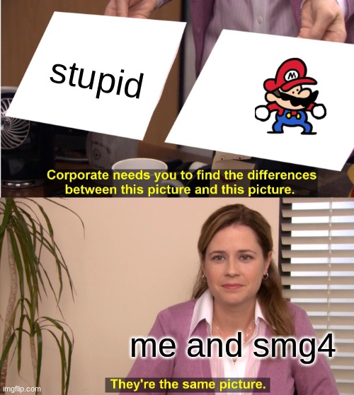 wahhhhhhhh | stupid; me and smg4 | image tagged in memes,they're the same picture | made w/ Imgflip meme maker