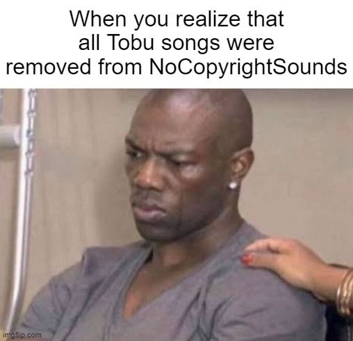 They were not deleted, just privated. I heard that it happened because his contract with NCS ended | When you realize that all Tobu songs were removed from NoCopyrightSounds | image tagged in black guy angry and crying | made w/ Imgflip meme maker
