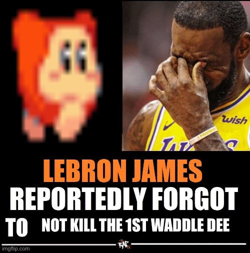 Wow what an asshole /obvj | NOT KILL THE 1ST WADDLE DEE | image tagged in lebron james reportedly forgot to | made w/ Imgflip meme maker