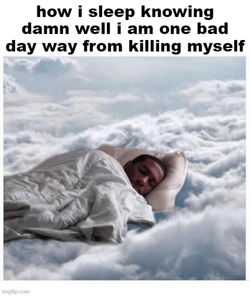 How I sleep knowing | how i sleep knowing damn well i am one bad day way from killing myself | image tagged in how i sleep knowing | made w/ Imgflip meme maker