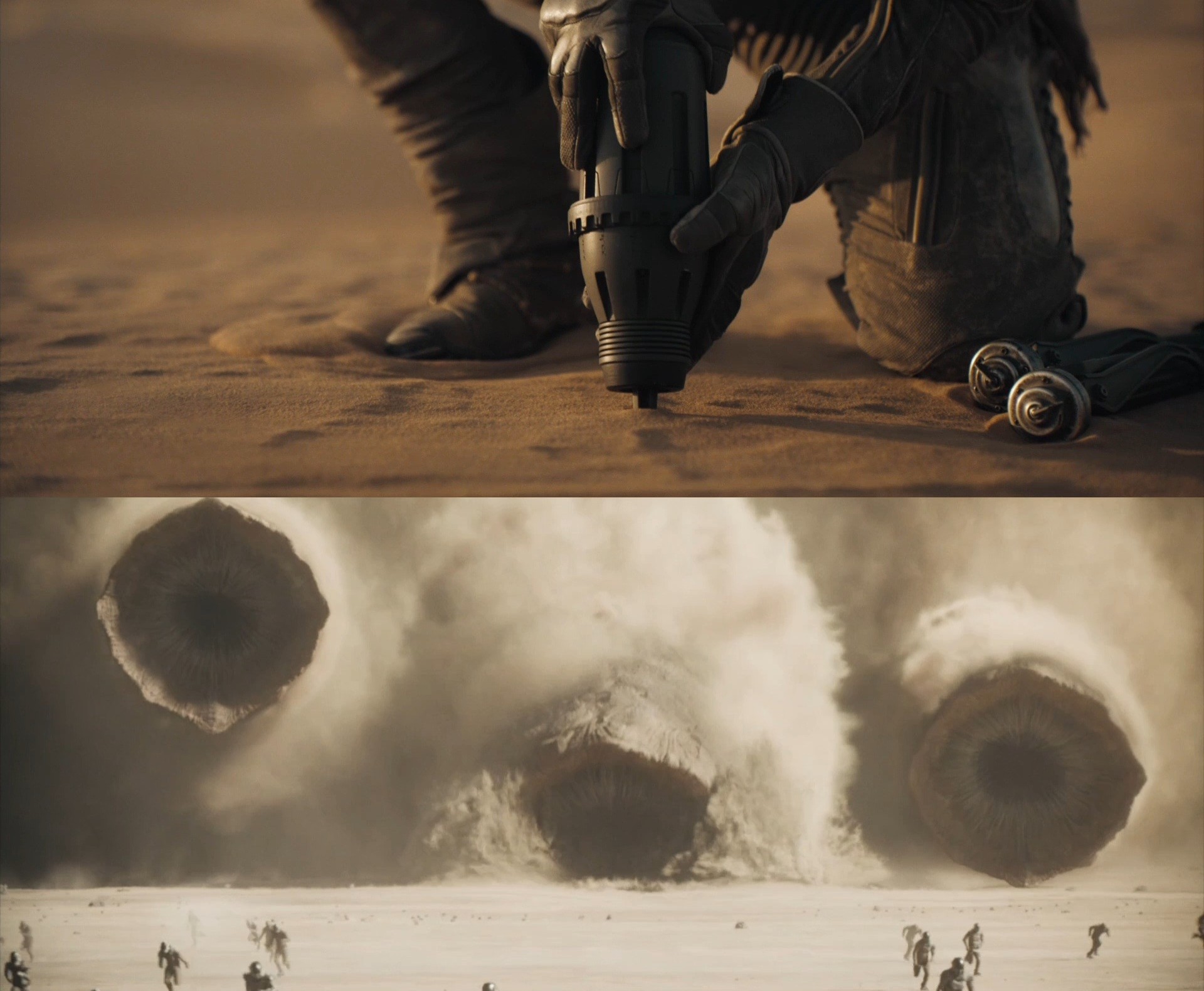 High Quality Fremen thumper attracts three sandworms Blank Meme Template