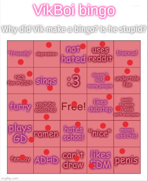 man i wonder who made this bingo, they're exactly like me! | image tagged in vikboi bingo | made w/ Imgflip meme maker