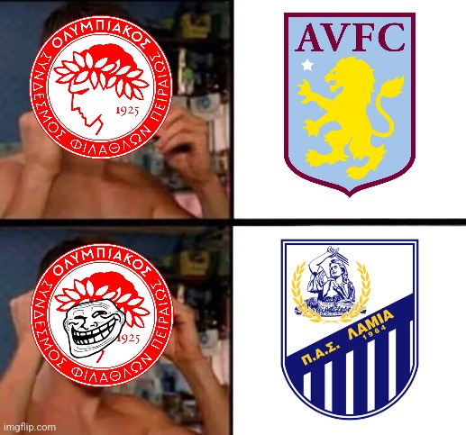 A. Villa-Olympiacos 2:4 | MASSIVE, BEAUTIFUL, SEXY, UNBELIEVABLE WIN FOR GREECE!!! | image tagged in peter parker's glasses,olympiacos,aston villa,conference league,futbol,memes | made w/ Imgflip meme maker