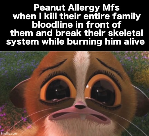 crying mort | Peanut Allergy Mfs when I kill their entire family bloodline in front of them and break their skeletal system while burning him alive | image tagged in crying mort | made w/ Imgflip meme maker