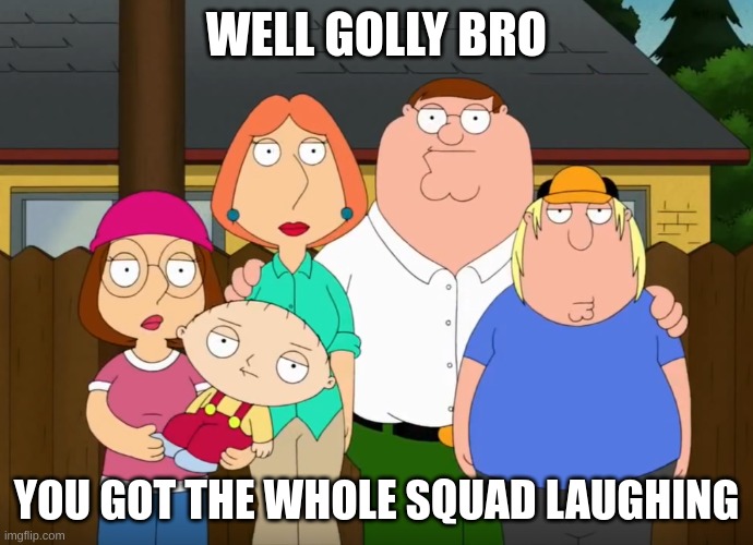 damn bro | WELL GOLLY BRO YOU GOT THE WHOLE SQUAD LAUGHING | image tagged in damn bro | made w/ Imgflip meme maker
