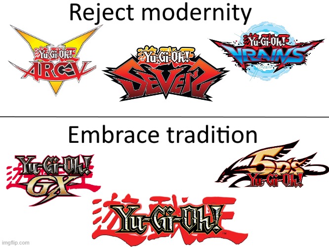 Trad is Chad | image tagged in reject modernity embrace tradition,yugioh,anime | made w/ Imgflip meme maker
