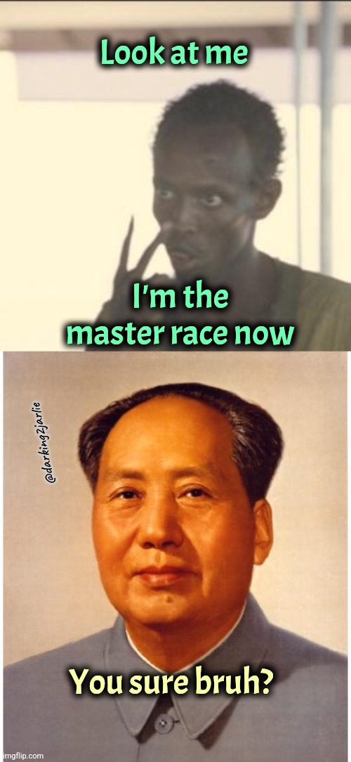 Master Race has a Master | Look at me; I'm the master race now; @darking2jarlie; You sure bruh? | image tagged in memes,look at me,chairman mao,communism,blm,marxism | made w/ Imgflip meme maker
