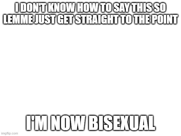 I DON'T KNOW HOW TO SAY THIS SO LEMME JUST GET STRAIGHT TO THE POINT; I'M NOW BISEXUAL | made w/ Imgflip meme maker