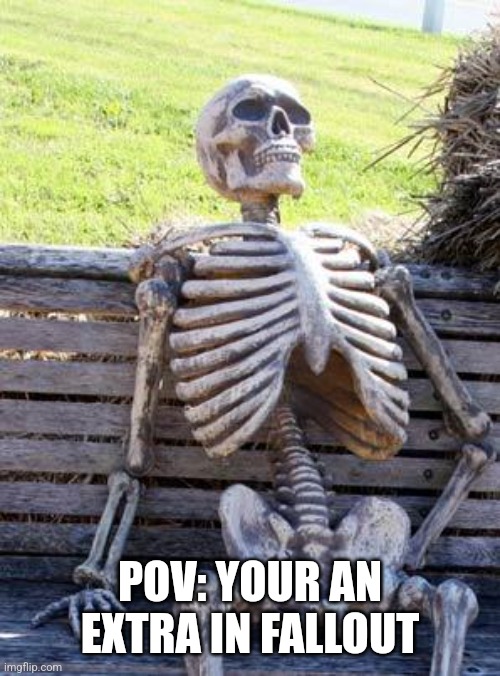 When you play an extra in the new fallout show | POV: YOUR AN EXTRA IN FALLOUT | image tagged in memes,waiting skeleton,fallout 4 | made w/ Imgflip meme maker
