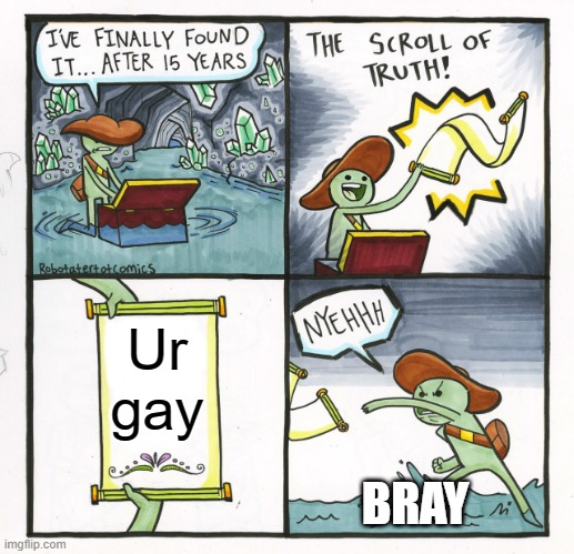 The Scroll Of Truth | Ur gay; BRAY | image tagged in memes,the scroll of truth | made w/ Imgflip meme maker