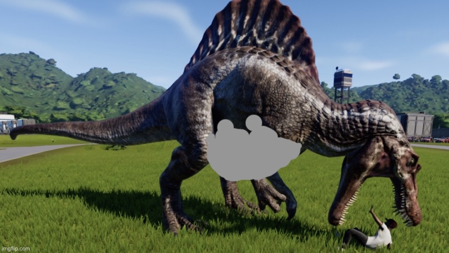 Jp is preggo now | image tagged in spinosaurus eating a person | made w/ Imgflip meme maker