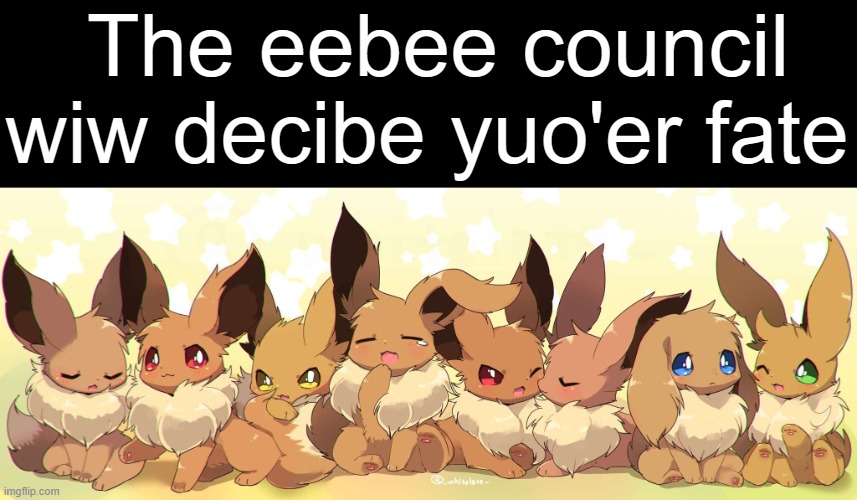 eebee council | The eebee council wiw decibe yuo'er fate | image tagged in the council will decide your fate,eevee | made w/ Imgflip meme maker