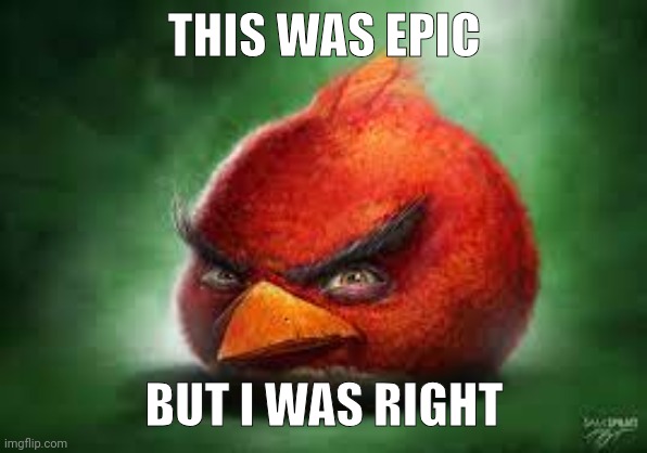 Realistic Red Angry Birds | THIS WAS EPIC BUT I WAS RIGHT | image tagged in realistic red angry birds | made w/ Imgflip meme maker