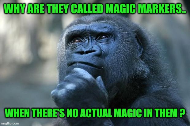 Deep Thoughts | WHY ARE THEY CALLED MAGIC MARKERS.. WHEN THERE'S NO ACTUAL MAGIC IN THEM ? | image tagged in deep thoughts | made w/ Imgflip meme maker