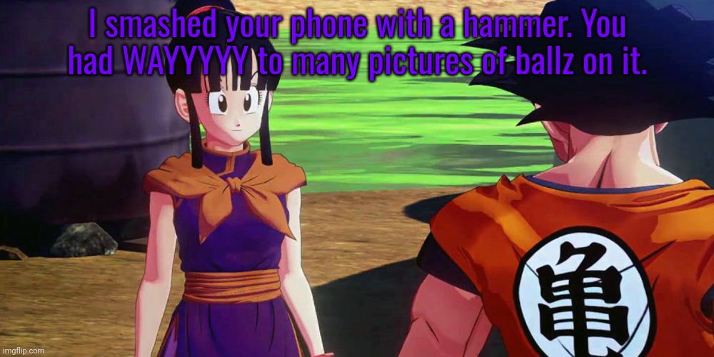Stop it. Get some help | I smashed your phone with a hammer. You had WAYYYYY to many pictures of ballz on it. | image tagged in dragon ball z,lore | made w/ Imgflip meme maker