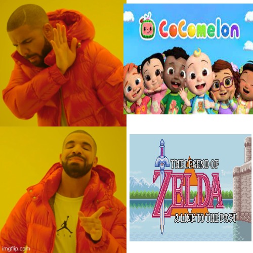 ALTTP is better than Cocotrash | image tagged in memes,drake hotline bling,funny memes,fun,cocomelon,cocomelon sucks | made w/ Imgflip meme maker
