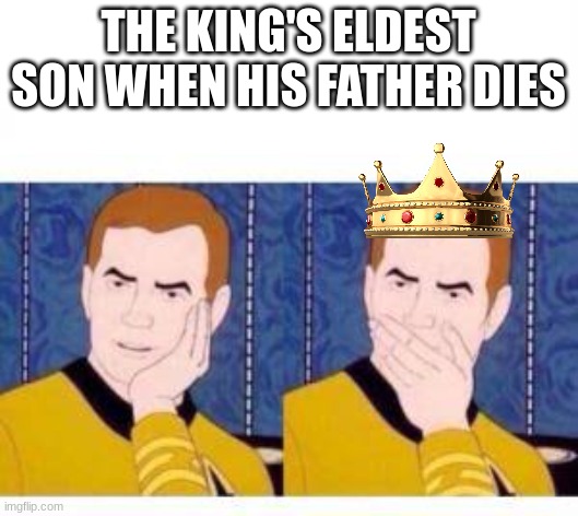 Monarchy succession | THE KING'S ELDEST SON WHEN HIS FATHER DIES | image tagged in star trek cartoon,monarchy,king | made w/ Imgflip meme maker