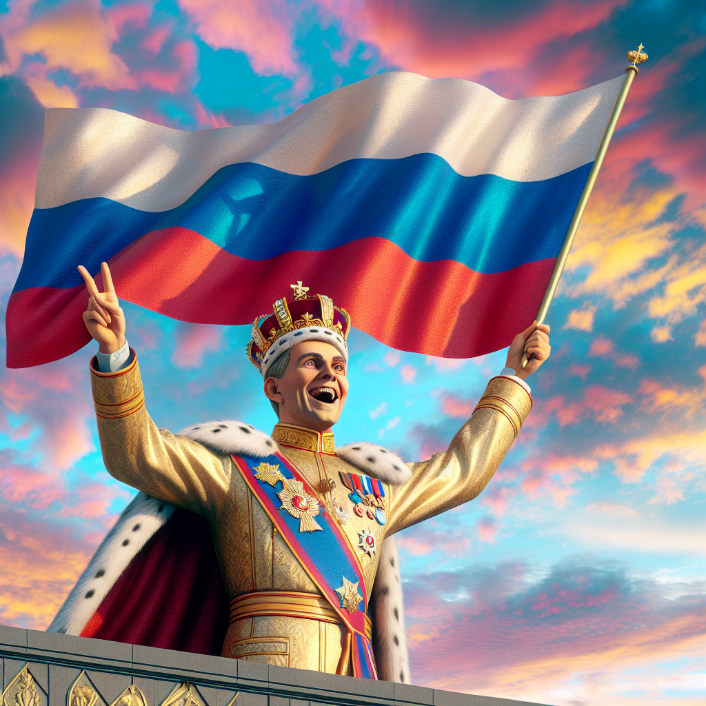 King waving Russian flag in the sky Blank Meme Template