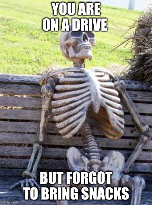 Waiting Skeleton Meme | YOU ARE ON A DRIVE; BUT FORGOT TO BRING SNACKS | image tagged in memes,waiting skeleton | made w/ Imgflip meme maker