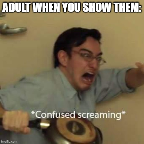 filthy frank confused scream | ADULT WHEN YOU SHOW THEM: | image tagged in filthy frank confused scream | made w/ Imgflip meme maker