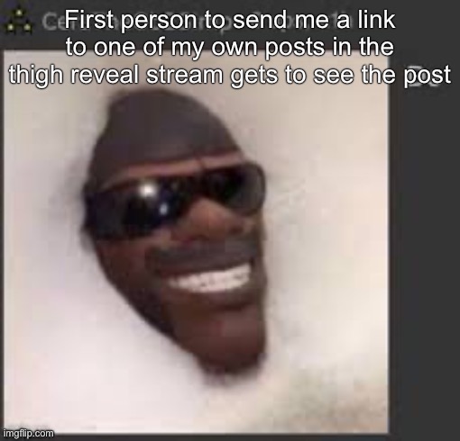 First person to send me a link to one of my own posts in the thigh reveal stream gets to see the post | made w/ Imgflip meme maker