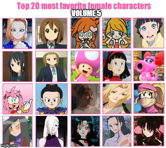 High Quality top 20 favorite female characters volume 5 Blank Meme Template