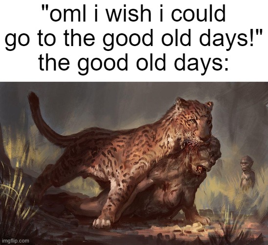 "i wish i was in the old days" | "oml i wish i could go to the good old days!"
the good old days: | image tagged in idk | made w/ Imgflip meme maker