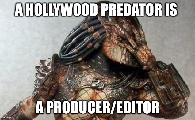 Producer-Editor | A HOLLYWOOD PREDATOR IS; A PRODUCER/EDITOR | image tagged in predator facepalm | made w/ Imgflip meme maker
