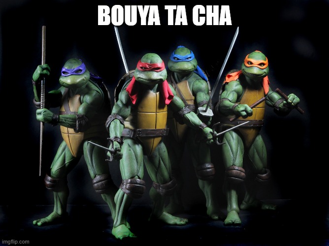ninja turtles | BOUYA TA CHA | image tagged in impact | made w/ Imgflip meme maker