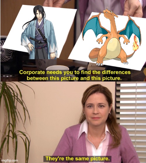 Hijikata = Charizard | image tagged in memes,they're the same picture,romance,pokemon,charizard,visual novel | made w/ Imgflip meme maker