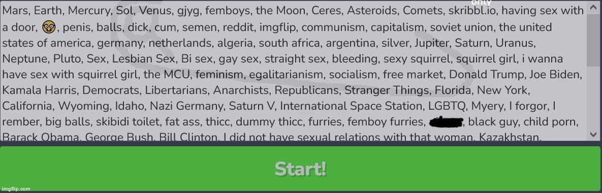 Some of the custom words added to https://skribbl.io/?HsCvpBHr | made w/ Imgflip meme maker