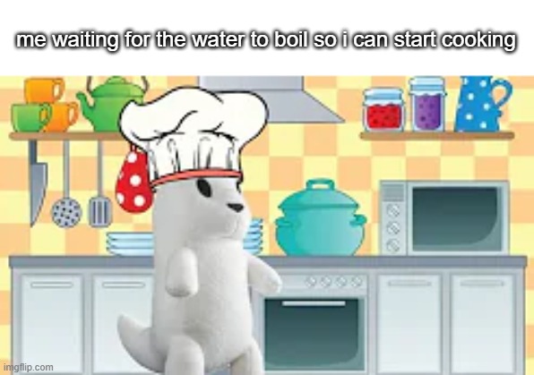 cooking with slugcat | me waiting for the water to boil so i can start cooking | image tagged in cooking with slugcat | made w/ Imgflip meme maker