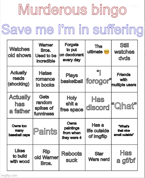 Murderous bingo Blank Meme Template