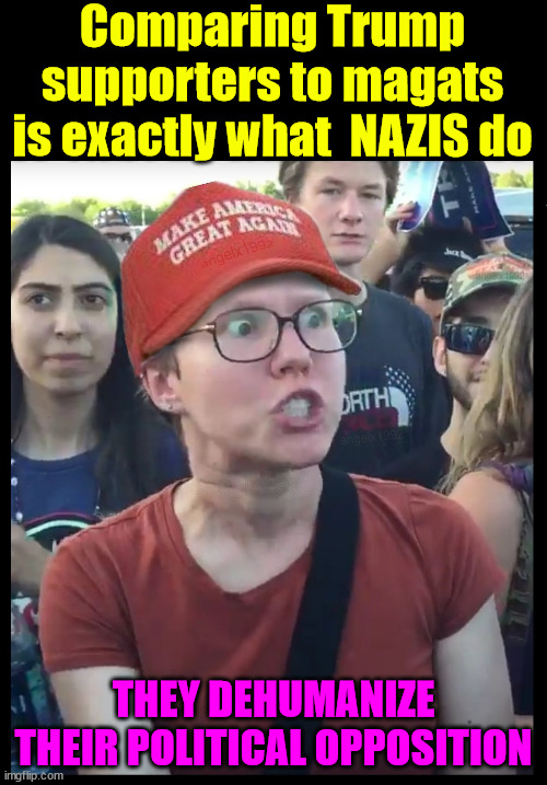 Calling Trump supporters magats proves libs are NAZIS | Comparing Trump supporters to magats is exactly what  NAZIS do; THEY DEHUMANIZE THEIR POLITICAL OPPOSITION | image tagged in triggered,nazi,liberals,dehumanize,their political opponents | made w/ Imgflip meme maker