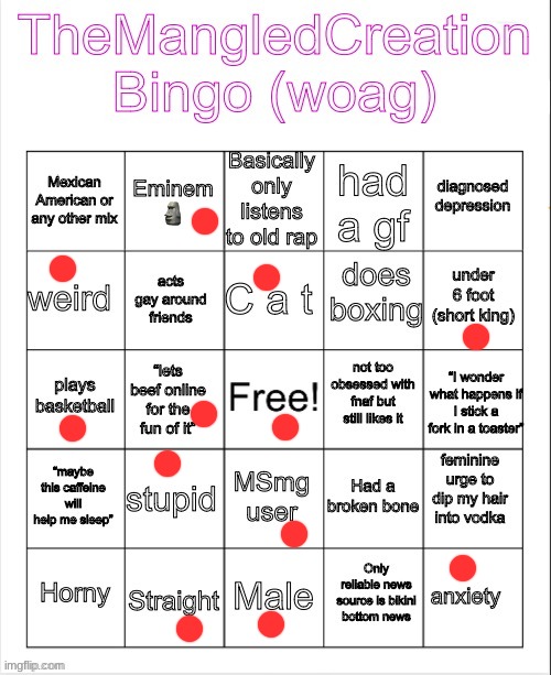 TheMangledCreation Bingo | image tagged in themangledcreation bingo | made w/ Imgflip meme maker