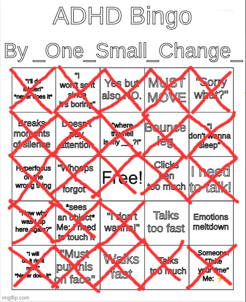 ME | image tagged in adhd bingo | made w/ Imgflip meme maker