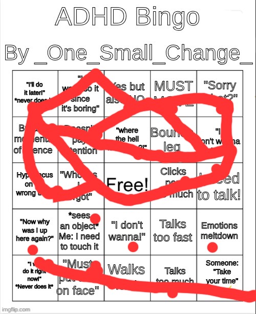 image tagged in adhd bingo | made w/ Imgflip meme maker