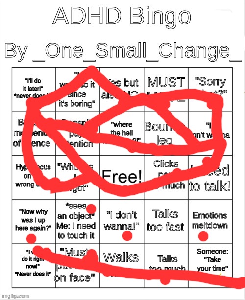 ADHD Bingo | image tagged in adhd bingo | made w/ Imgflip meme maker