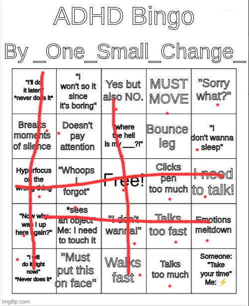 ADHD Bingo | image tagged in adhd bingo | made w/ Imgflip meme maker