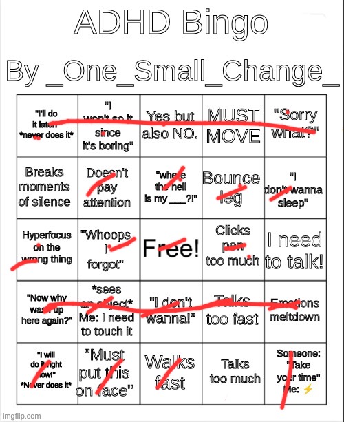 ADHD Bingo | image tagged in adhd bingo | made w/ Imgflip meme maker