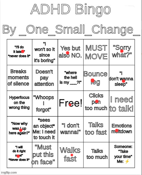 ADHD Bingo | image tagged in adhd bingo | made w/ Imgflip meme maker