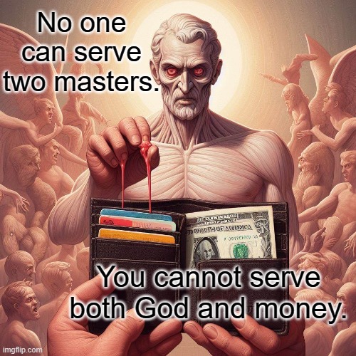 No one can serve two masters. You cannot serve both God and money. | made w/ Imgflip meme maker