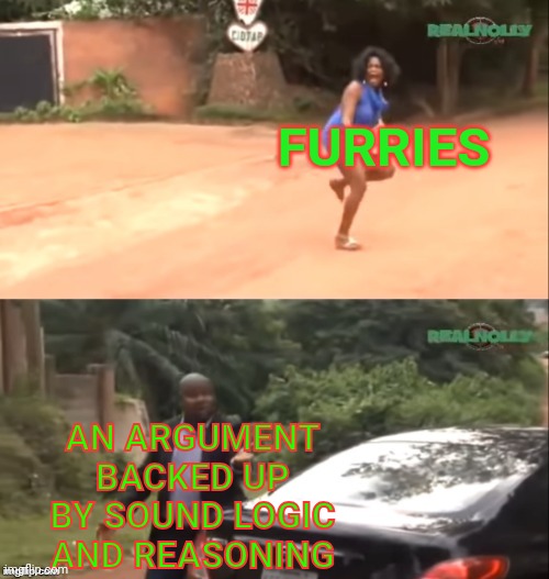 Why they be running tho? | FURRIES; AN ARGUMENT BACKED UP BY SOUND LOGIC AND REASONING | image tagged in why are you running,furries,argument | made w/ Imgflip meme maker